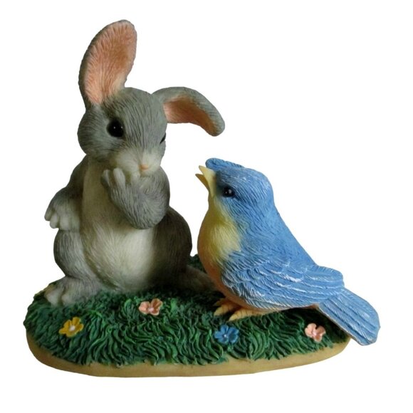 Fitz Floyd Charming Tails Binkey Bunny Bluebird Figurine A Little Bird Told Me - Picture 1 of 8